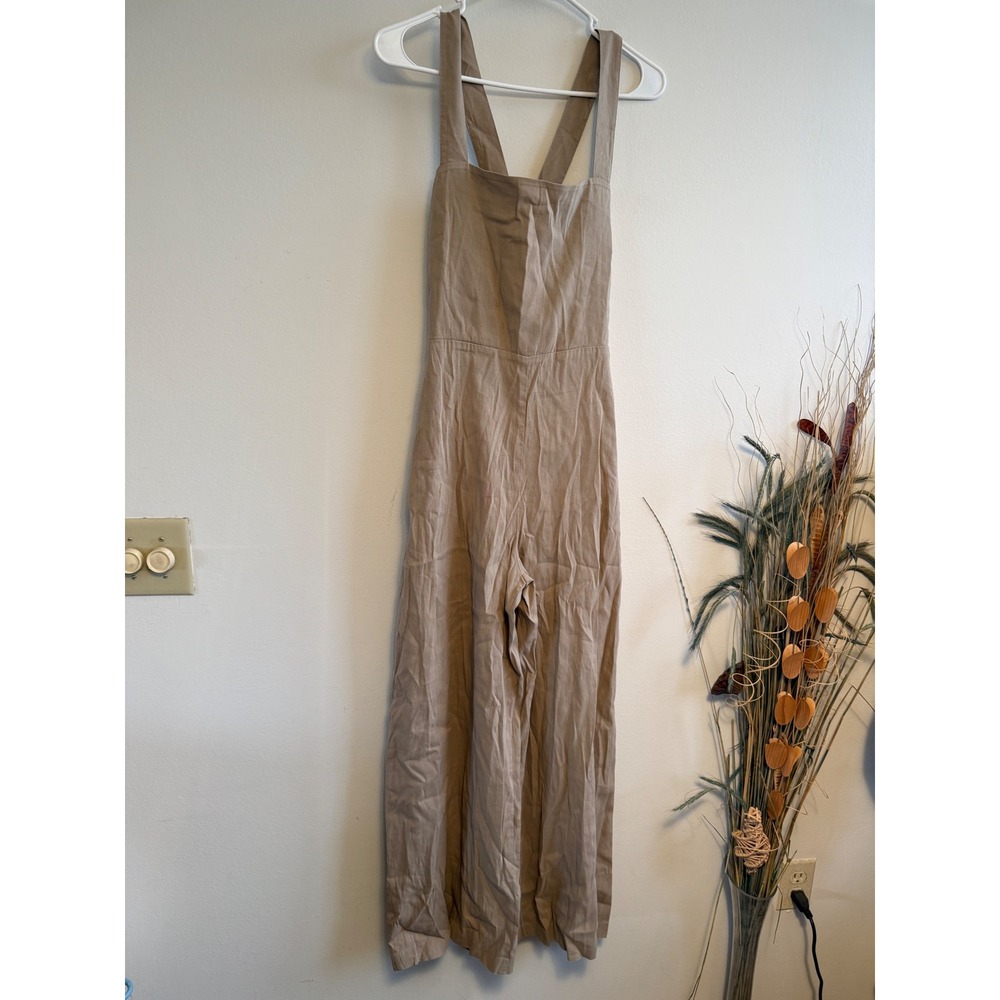 Theory Sleek Crunch Linen Crossback Wide Leg Jumpsuit Beige Size 6 N053210R